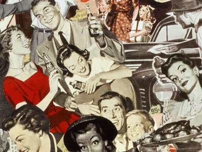 Sally Edelstein's collage of consumer driven pop culture of post war America in images appropriated from Atomic Age pop culture