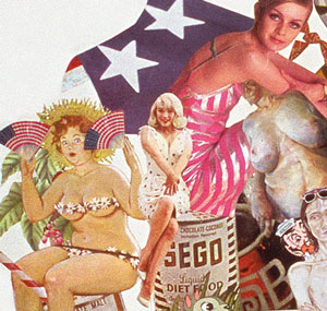 Americas early obssession with thinness is addressed in Sally Edelstein's collage utilizing vintage images from 50's 60s